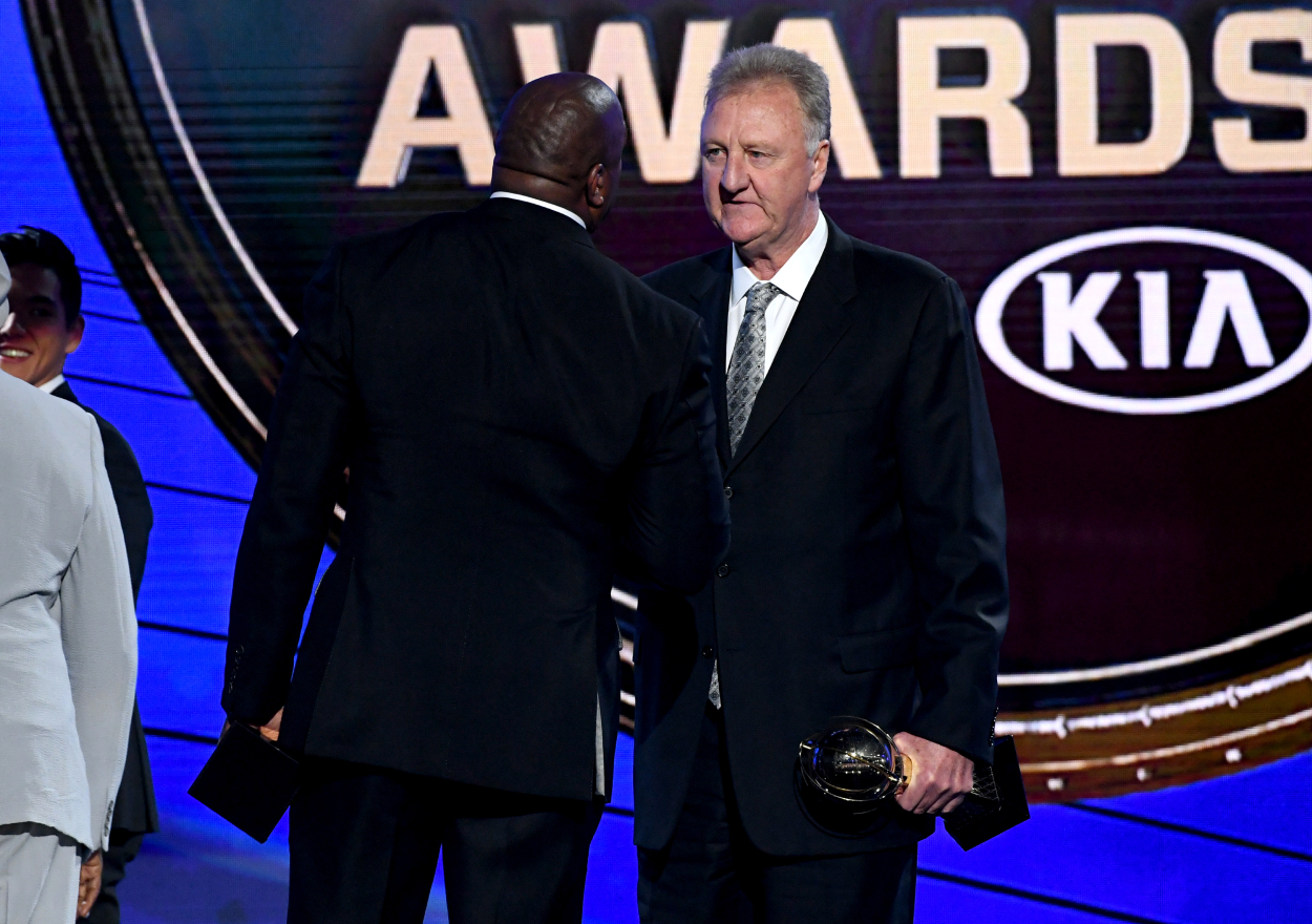 Magic Johnson and Larry Bird accept the Lifetime Achievement Awards.