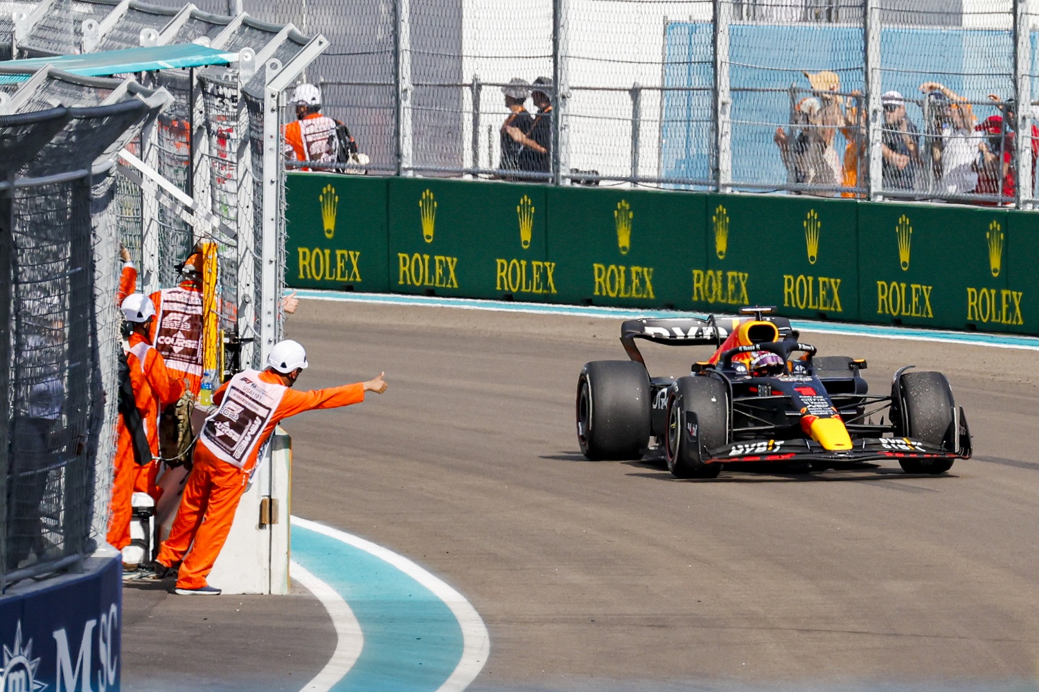 Max Verstappen of Red Bull Racing wins during the Formula 1 Grand Prix of Miami on May 8, 2022 in Miami Gardens, Florida.
