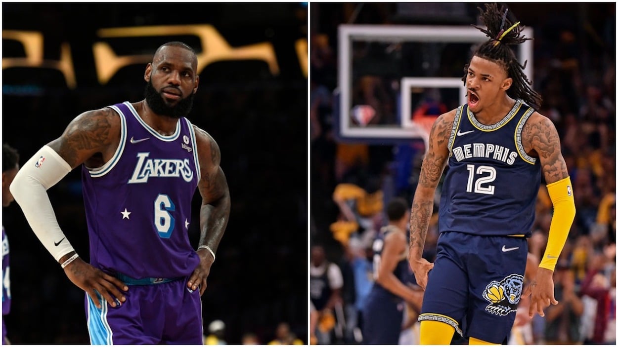 Lakers star LeBron James (L) and Grizzlies guard Ja Morant (R)