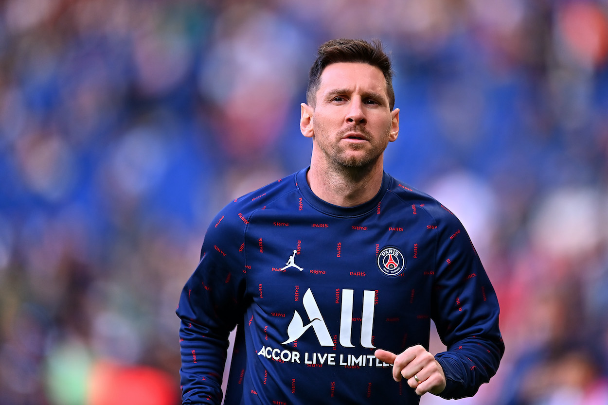Lionel Messi of Paris Saint-Germain looks on during warmup. Rumors say Messi could be on his way to Inter Miami in MLS.