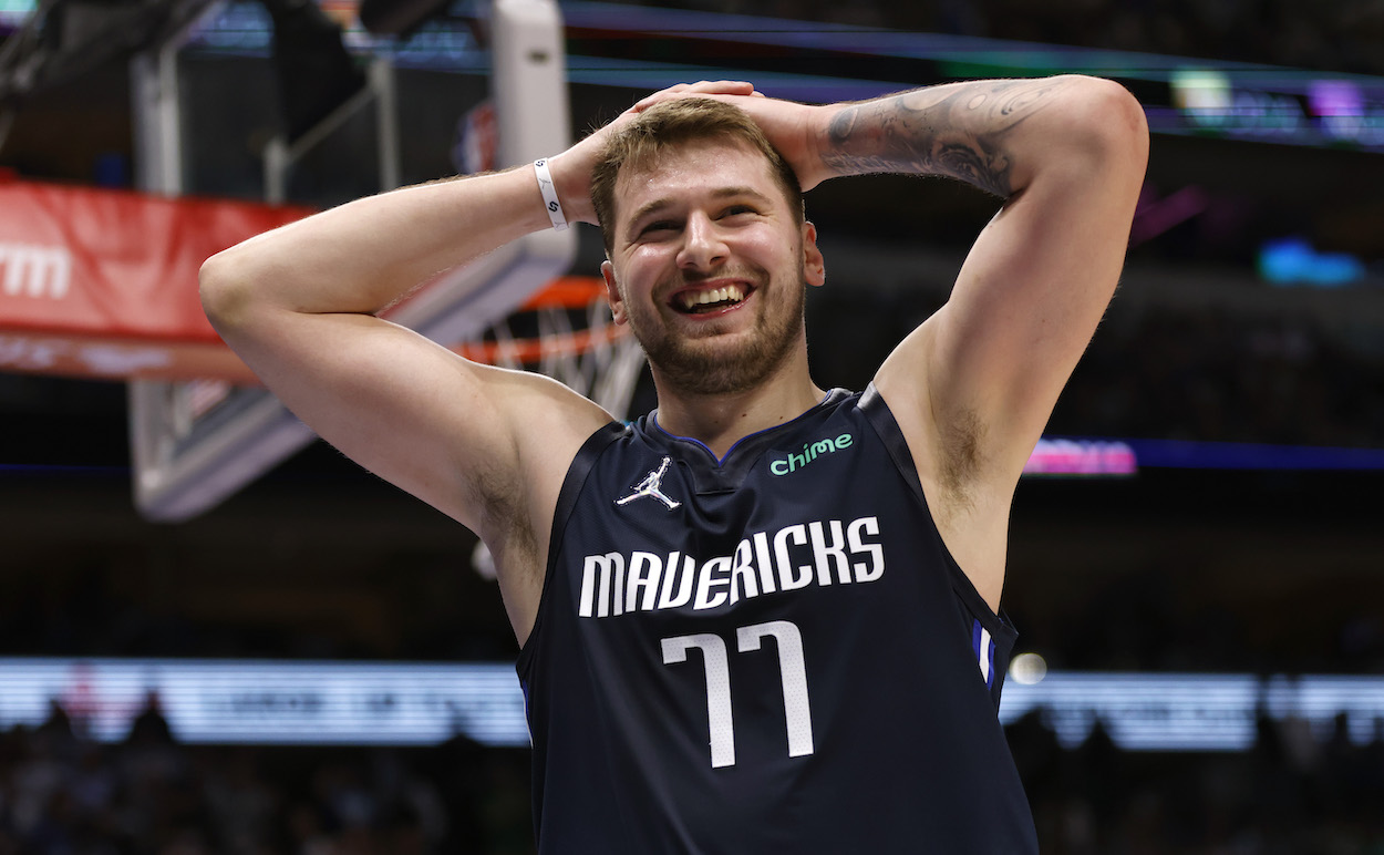 Luka Doncic reacts against the Suns.