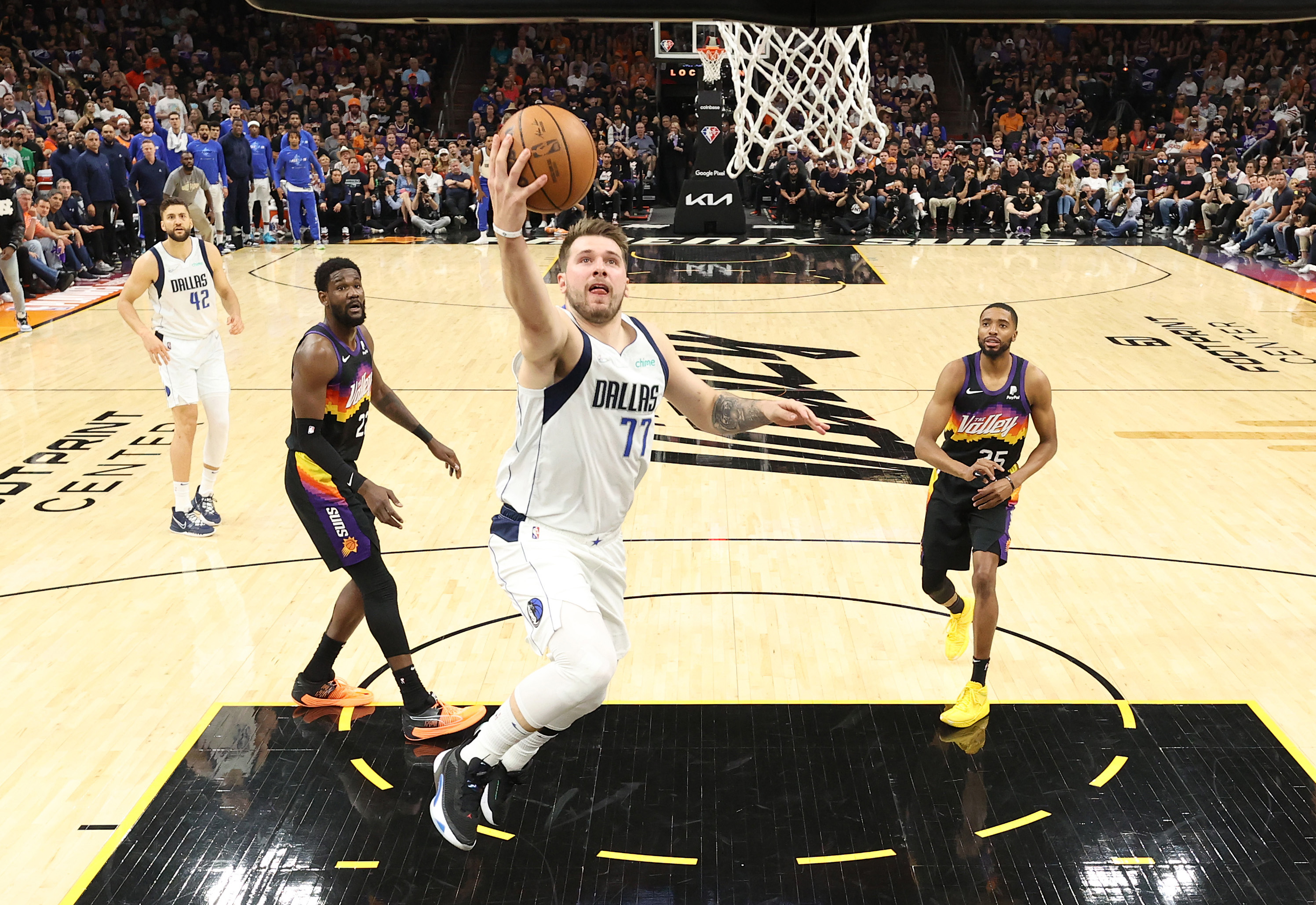 Luka Doncic of the Dallas Mavericks looks on against the Phoenix Suns