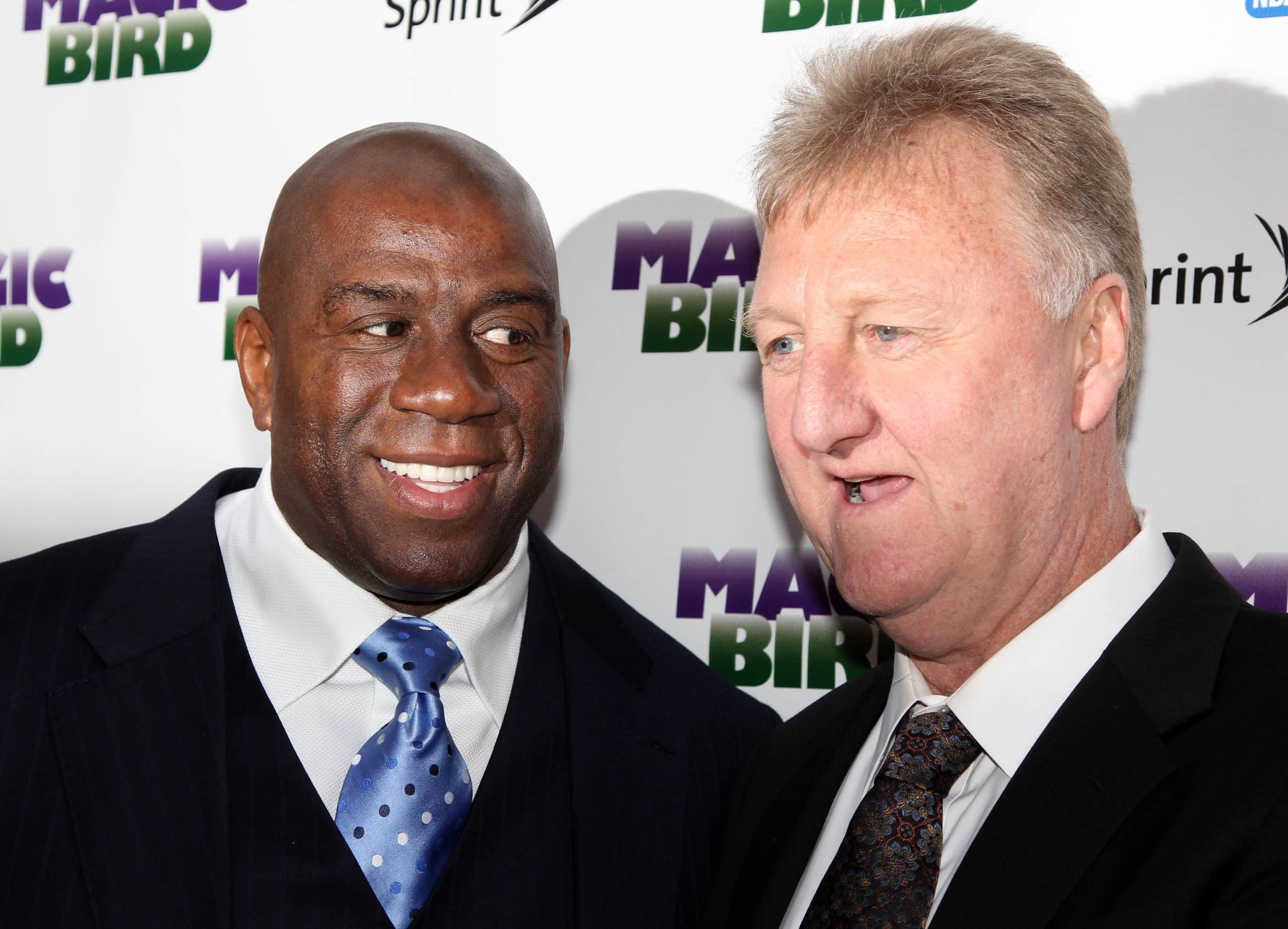 Magic Johnson and Larry Bird attend the "Magic/Bird" Broadway opening night in 2012.