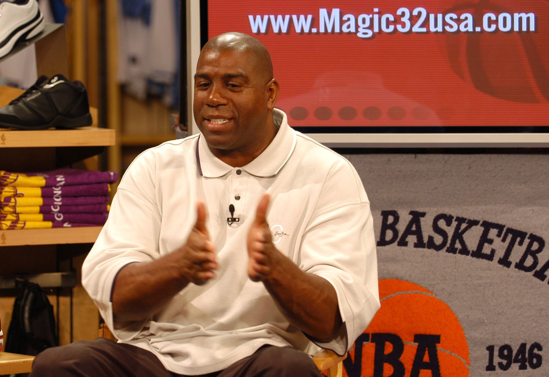 Magic Johnson launches his Magic32 footwear and apparel line at the NBA Store after once working with Converse