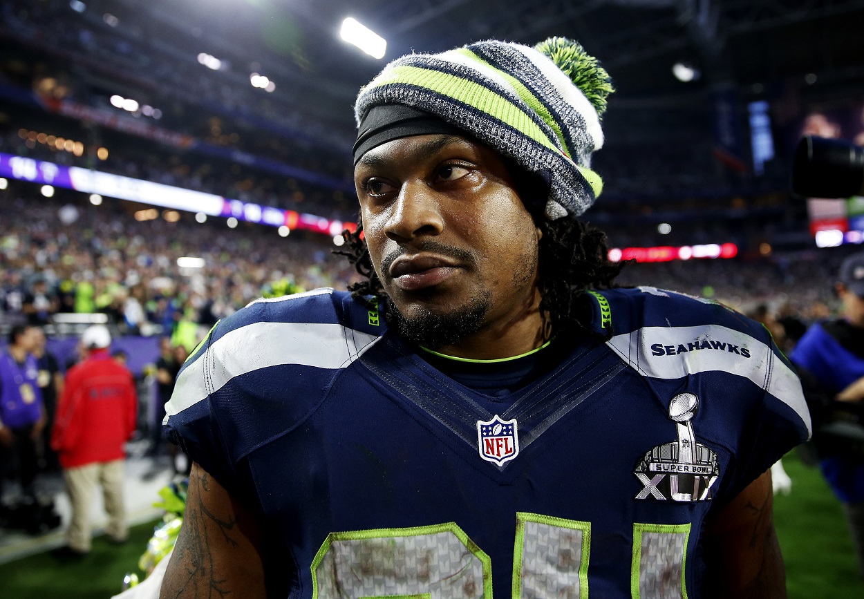 Marshawn Lynch at halftime of Super Bowl 49 between the Seahawks and Patriots