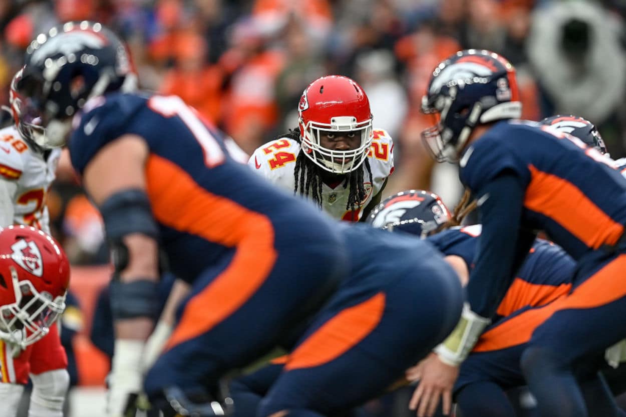 Melvin Ingram lines up as a member of the Kansas City Chiefs.