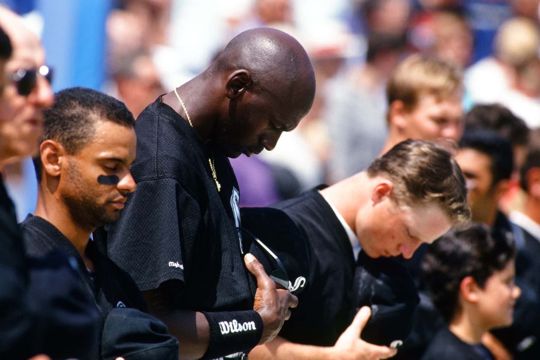 Michael Jordan # 45 de l'équipe de baseball MLB Chicago White Sox à l'entraînement de printemps au stade Ed Smith