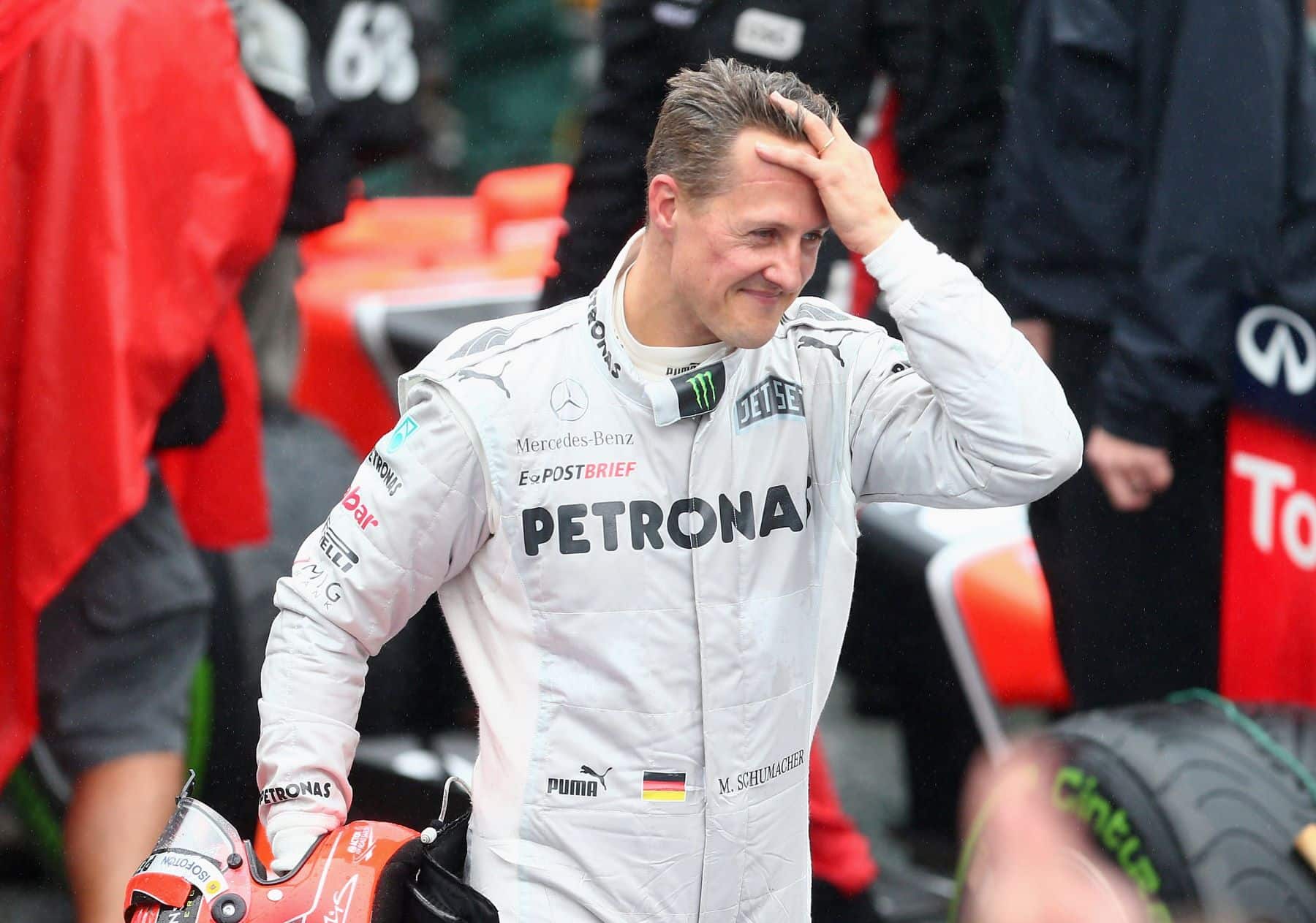 Michael Schumacher of Germany at the Brazilian Formula One (F1) Grand Prix smiles at the Autodromo Jose Carlos Pace