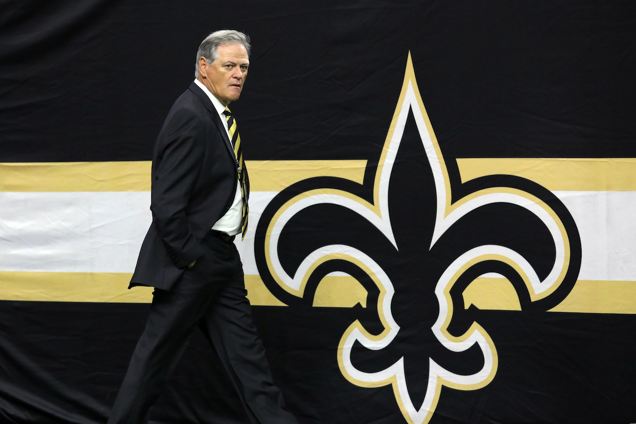 New Orleans Saints General Manager Mickey Loomis before the game between the New Orleans Saints and the Houston Texans in 2019.