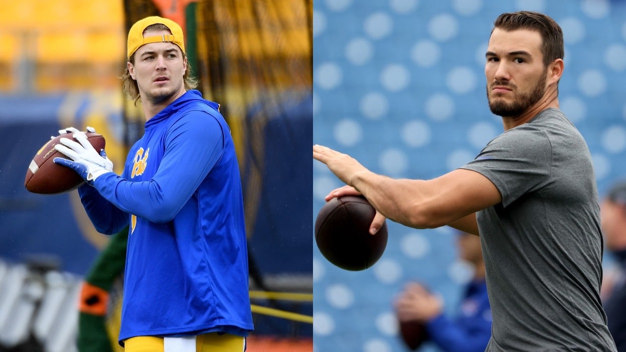 (L-R) Pittsburgh Steelers QBs Kenny Pickett and Mitchell Trubisky.