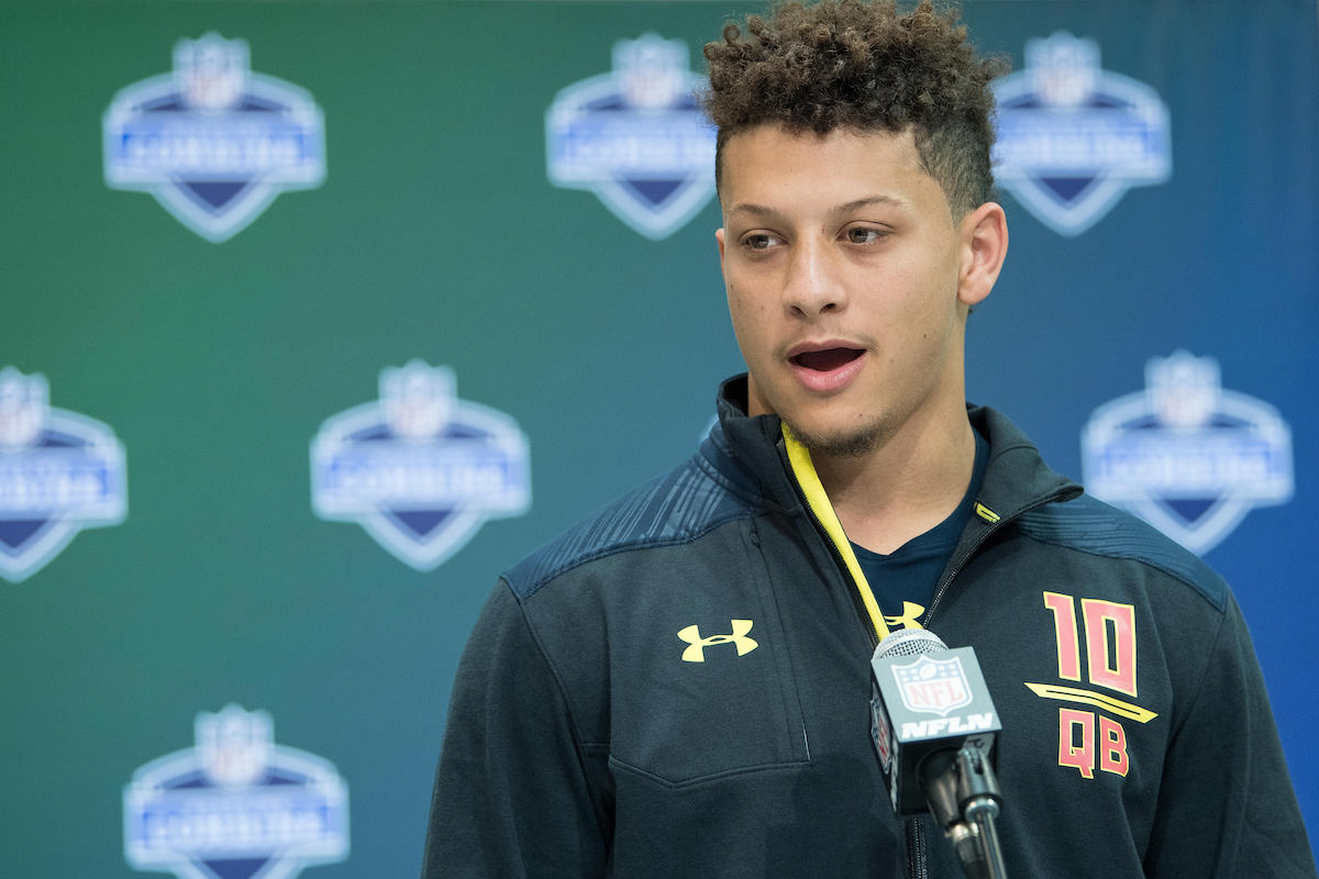 Texas Tech quarterback Patrick Mahomes answers questions from the media during the 2017 NFL Scouting Combine