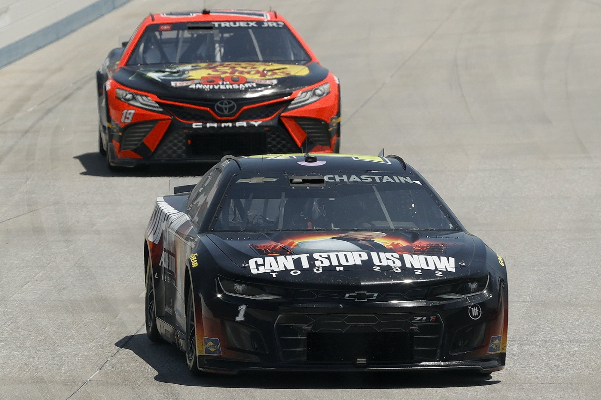 Ross Chastain and Martin Truex Jr. race