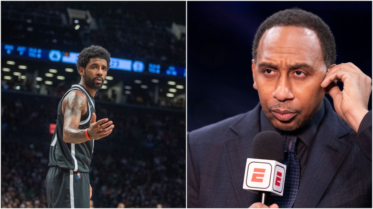 Brooklyn Nets guard Kyrie Irving (L) and ESPN's Stephen A. Smith (R)