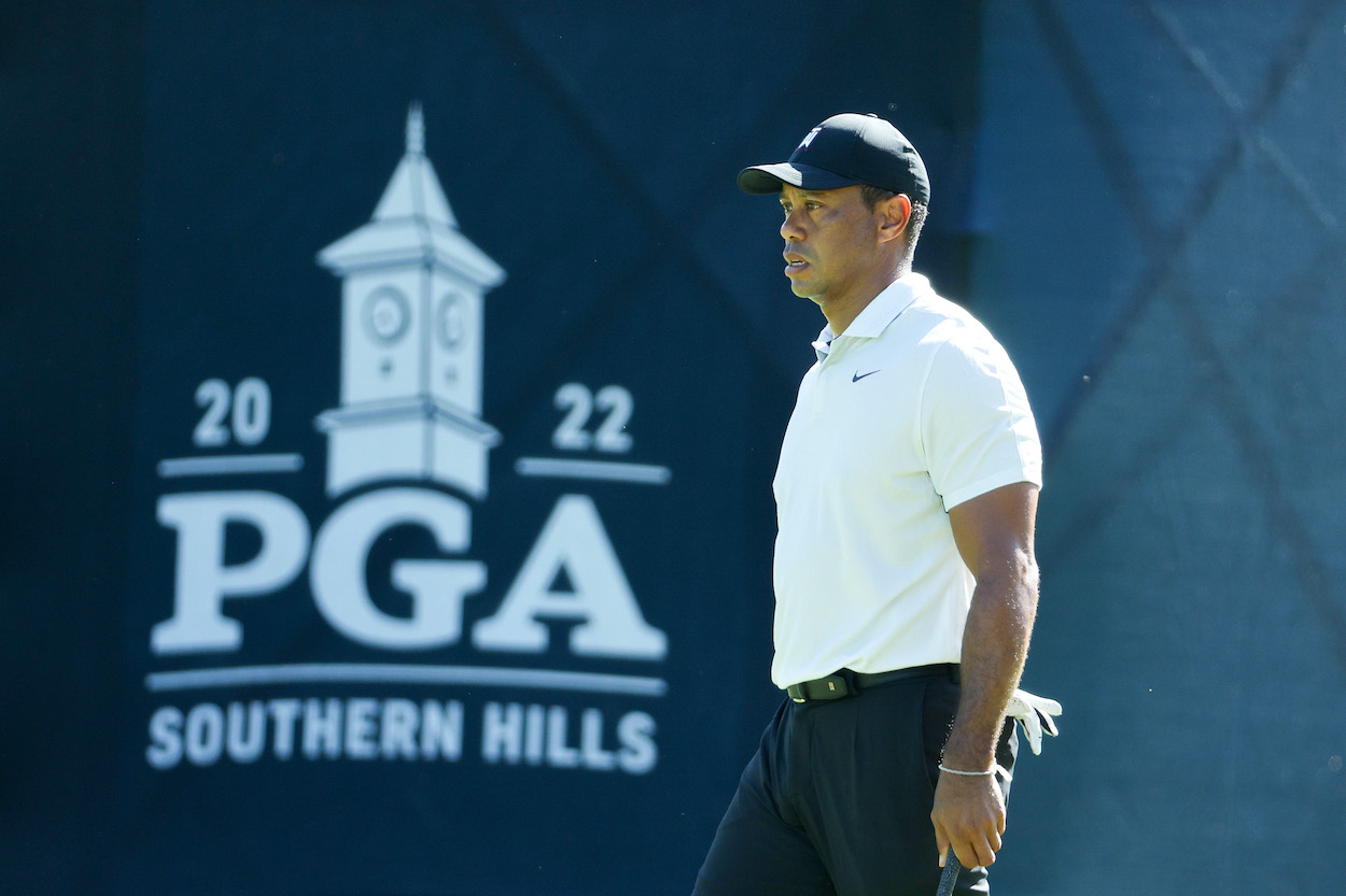 Tiger Woods looks on during a practice round.