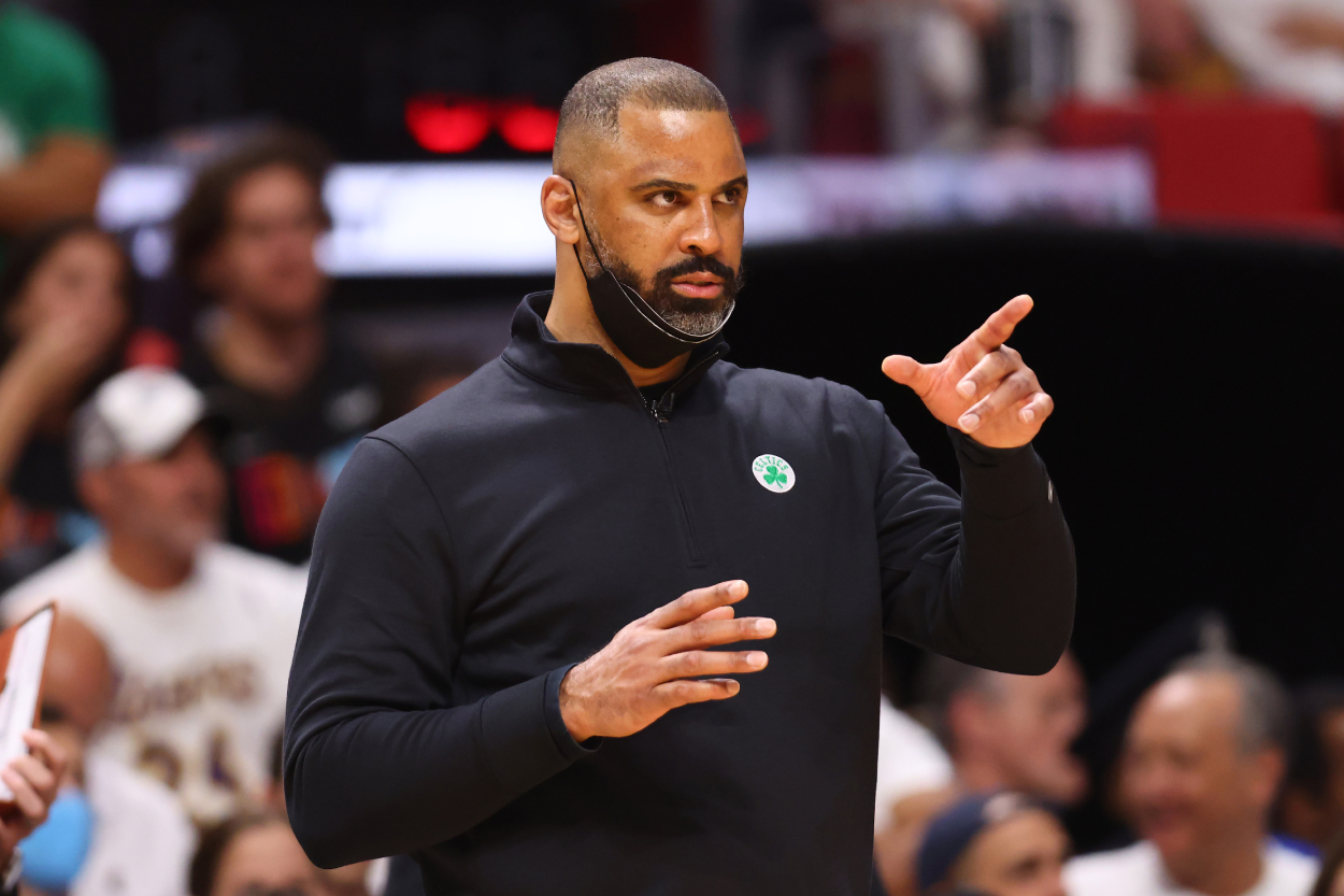Head coach Ime Udoka of the Boston Celtics reacts against the Miami Heat.