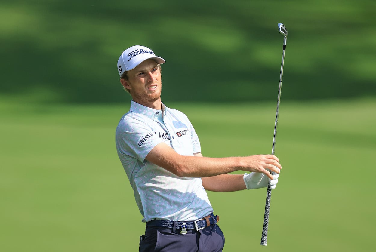 Will Zalatoris hits an iron shot during the PGA Championship.