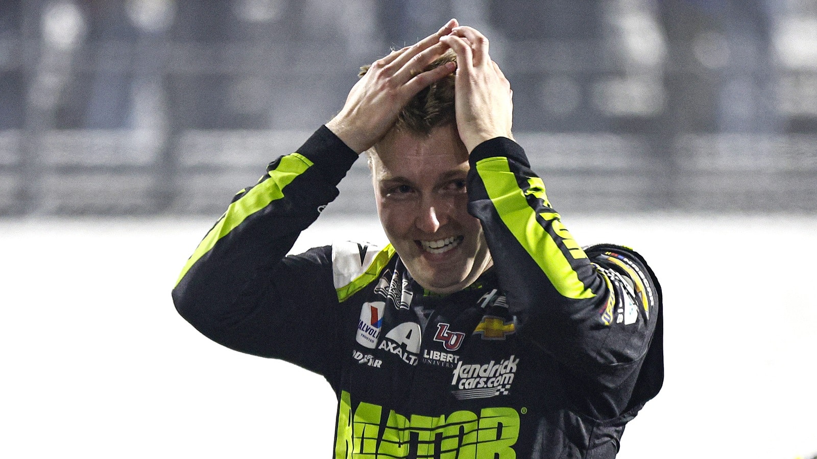 William Byron reacts after winning the NASCAR Cup Series Blue-Emu Maximum Pain Relief 400 at Martinsville Speedway on April 9, 2022. | Jared C. Tilton/Getty Images