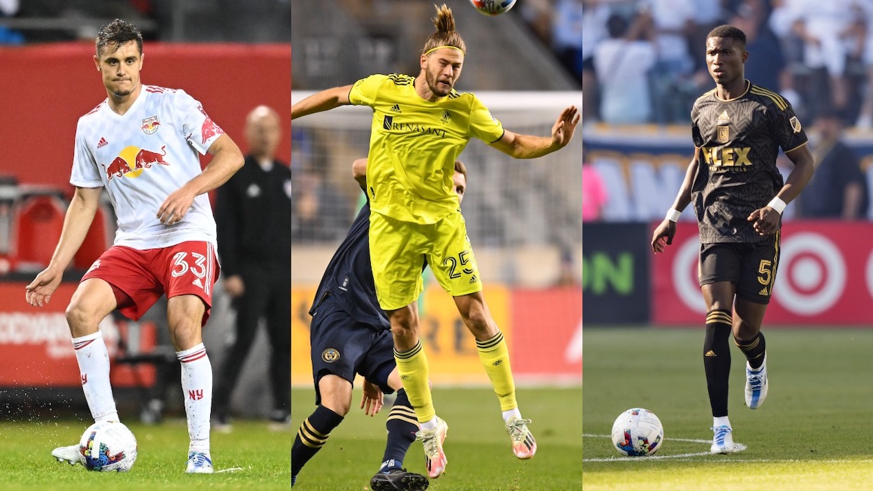 The best MLS center-backs in 2022 include (L-R) New York Red Bulls Aaron Long, Nashville SC's Walker Zimmerman, and LAFC's Mamadou Fall