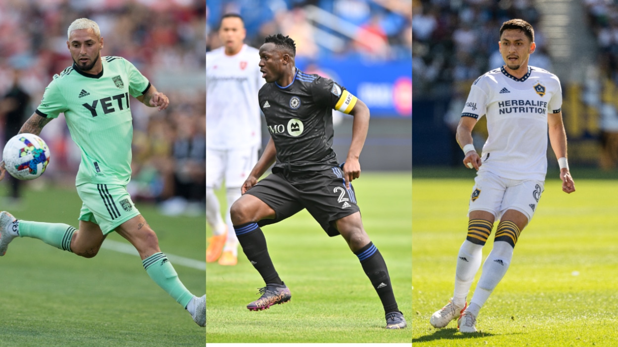 The five best MLS central midfielders in 2022 include (L-R) Austin FC's Diego Fagundez, CF Montreal's Victor Wanyama, and LA Galaxy's Marky Delgado.