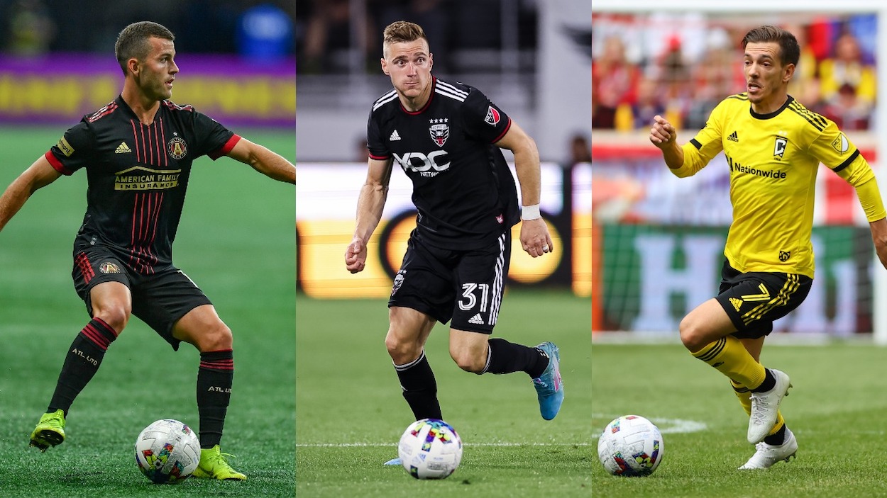 The best MLS full backs of 2022 include (L-R) Brooks Lennon, Julian Gressel, and Pedro Santos.