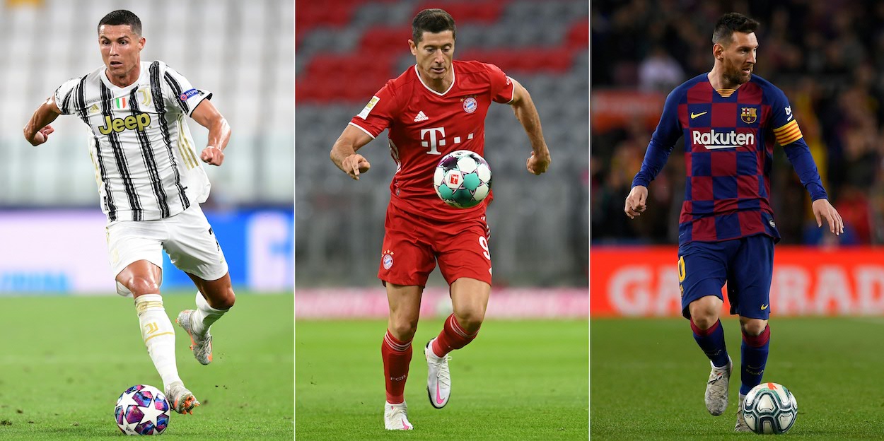 (L-R) Juventus' Cristiano Ronaldo, Bayern Munich's Robert Lewandowski, and Barcelona' Lionel Messi are among the players with the most goals in Champions League history.