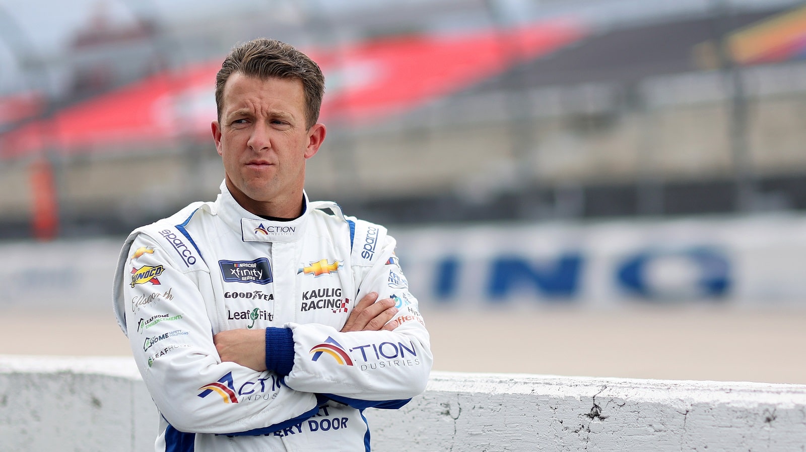 AJ Allmendinger waits on the grid during qualifying for the NASCAR Xfinity Series Mahindra ROXOR 200 at Darlington Raceway on May 6, 2022.