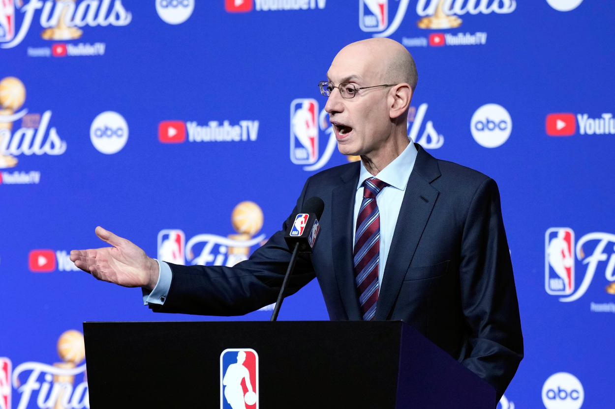 NBA Commissioner Adam Silver speaks to the media prior to Game 1 of the 2022 NBA Finals.