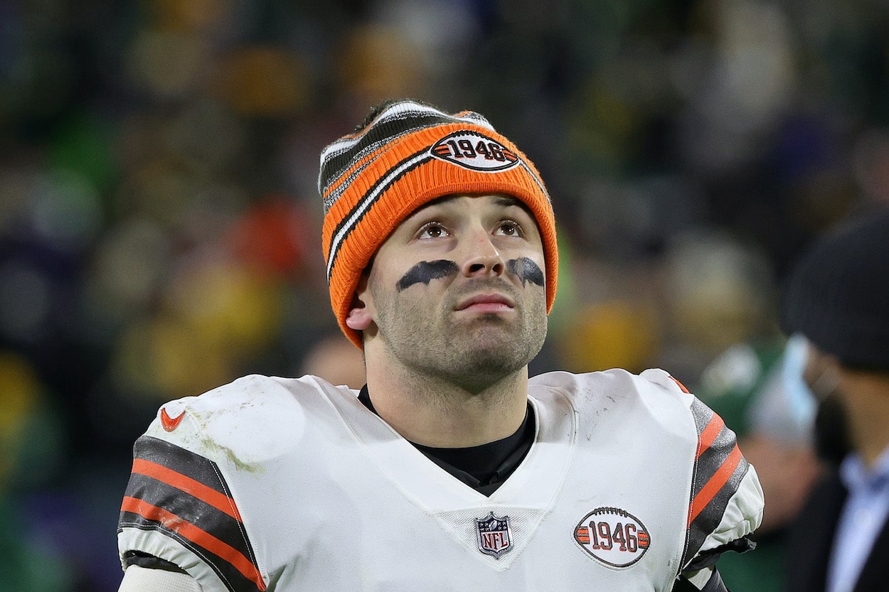 Baker Mayfield of the Cleveland Browns leaves the field following a game against the Green Bay Packers. He could be on his way to the Carolina Panthers.