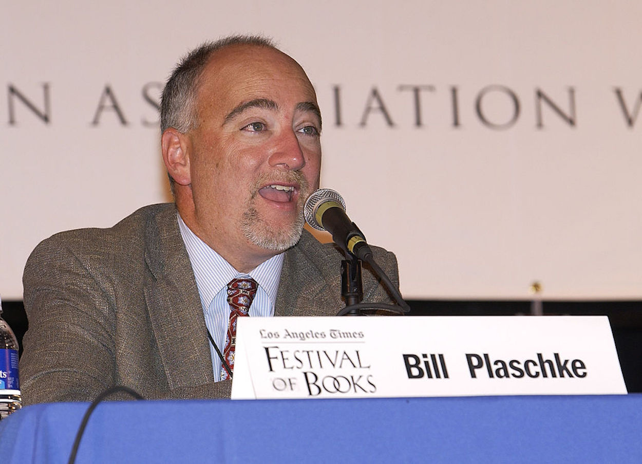 Writer Bill Plaschke speaking at a panel discussion.