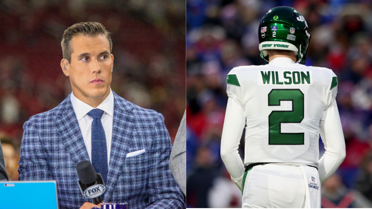 (L-R) NFL analyst Brady Quinn, New York Jets QB Zach Wilson.