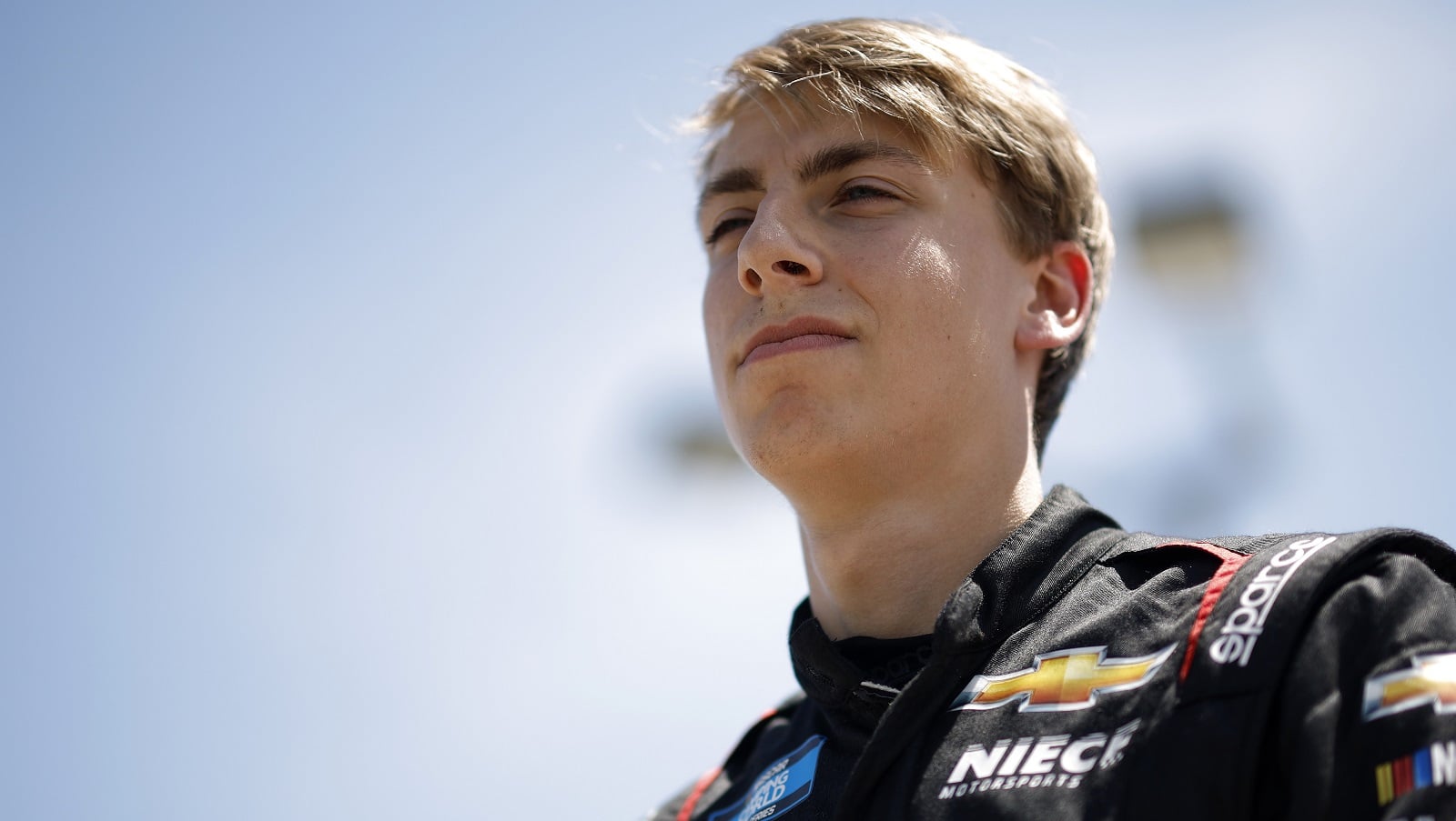 Carson Hocevar walks the grid during qualifying for the NASCAR Camping World Truck Series Heart of America 200 at Kansas Speedway on May 14, 2022.