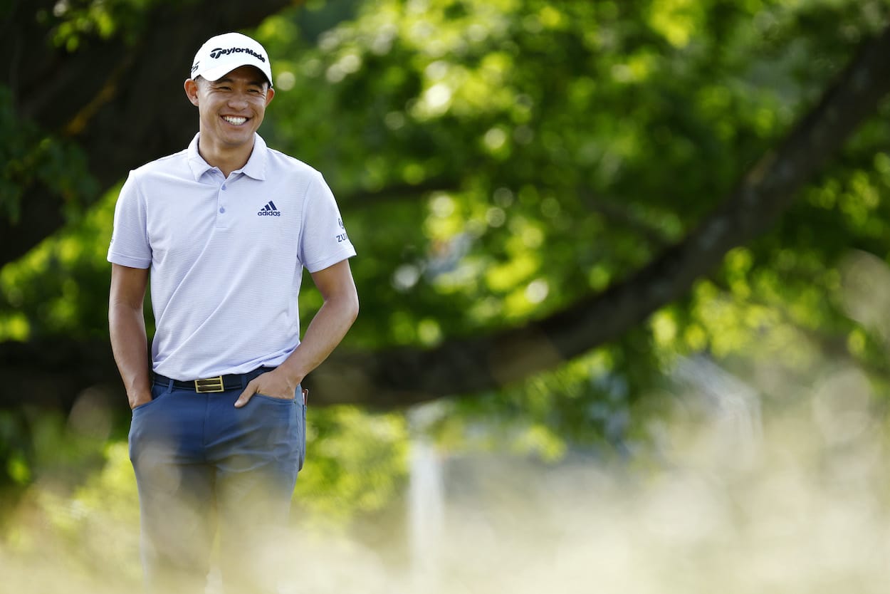 Collin Morikawa smiles during the U.S. Open.