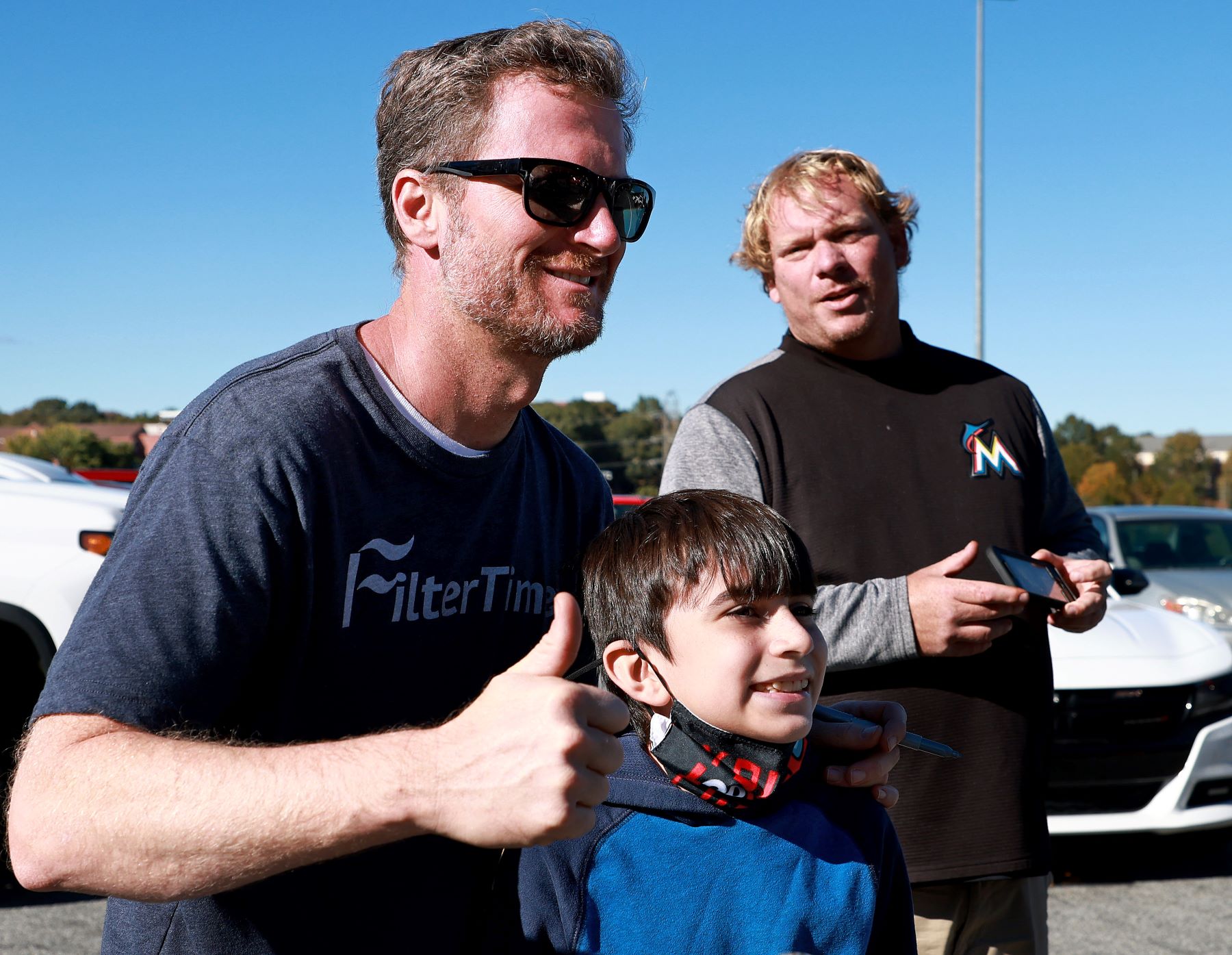 Dale Earnhardt Jr. greeting fans after a test session with the NASCAR Next-Gen car at Bowman Gray Stadium