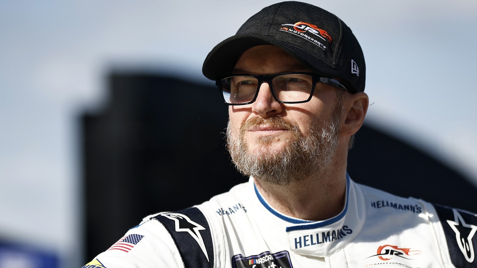 Dale Earnhardt Jr, looks on during practice for the NASCAR Xfinity Series Call 811 Before You Dig 250 at Martinsville Speedway on April 7, 2022.