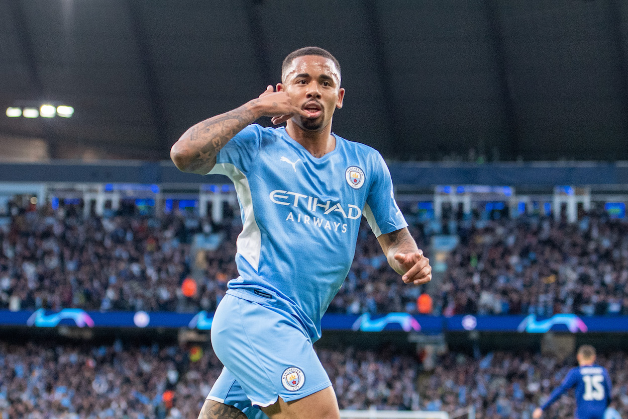Gabriel Jesus of Manchester City celebrates after scoring goal during the UEFA Champions League Semi Final. Jesus is now on his way to Arsenal for a $55 million fee.