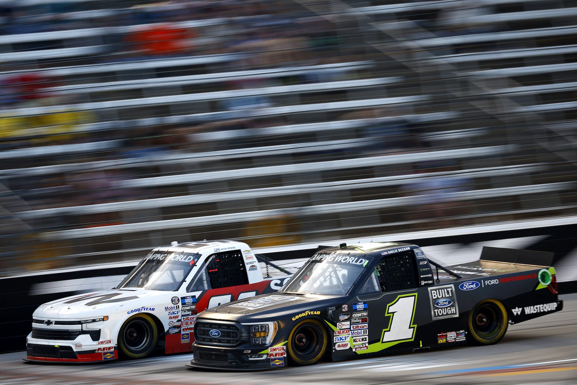 Hailie Deegan and Jack Wood race