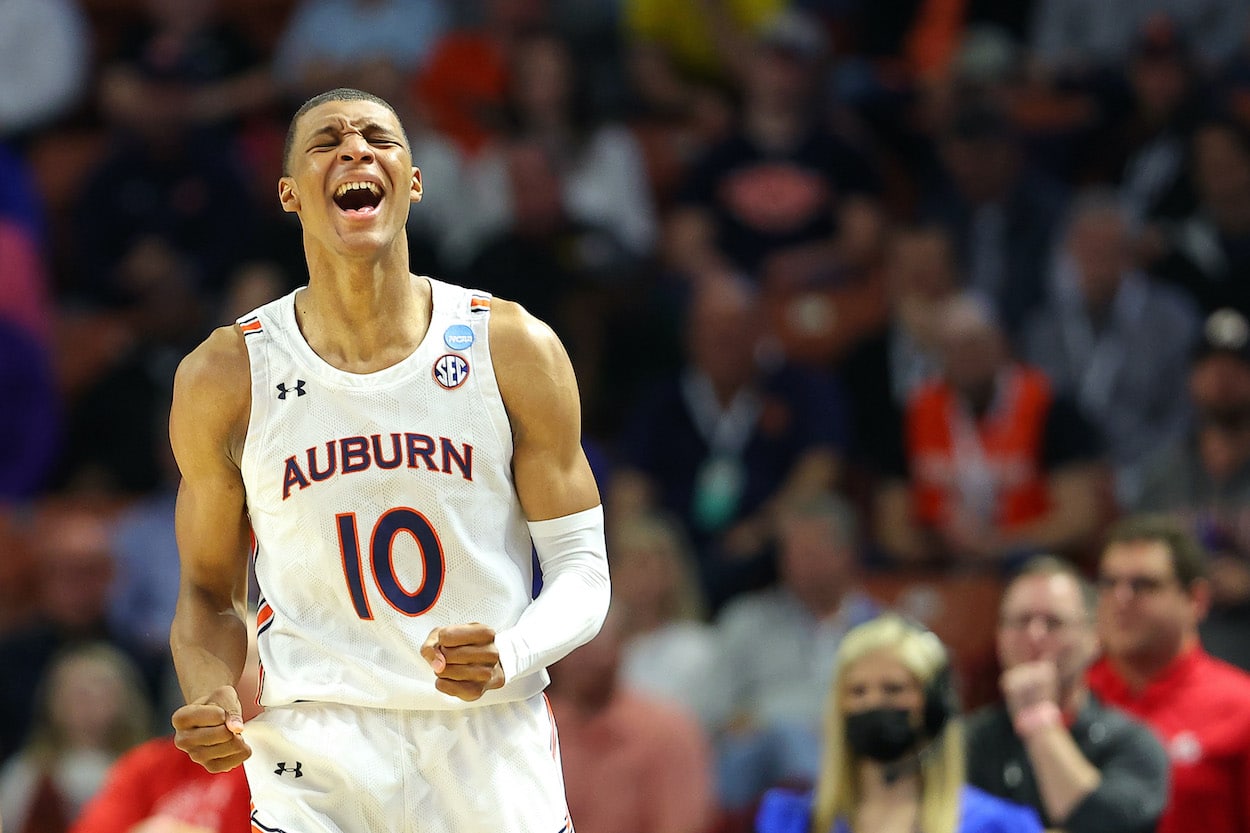 Jabari Smith reacts during a game.