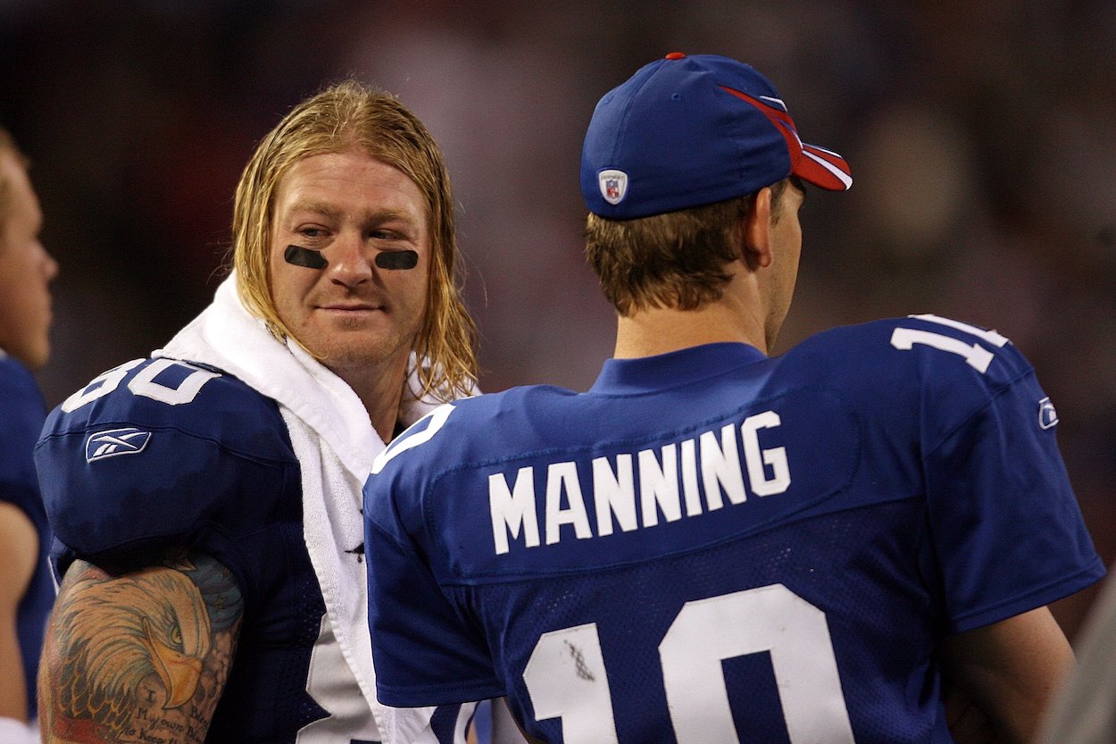 Jeremy Shockey and Eli Manning of the New York Giants look on during a 2007 game.
