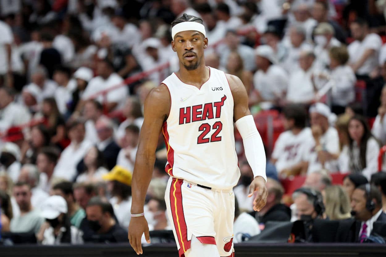 Jimmy Butler on the court for the Miami Heat.