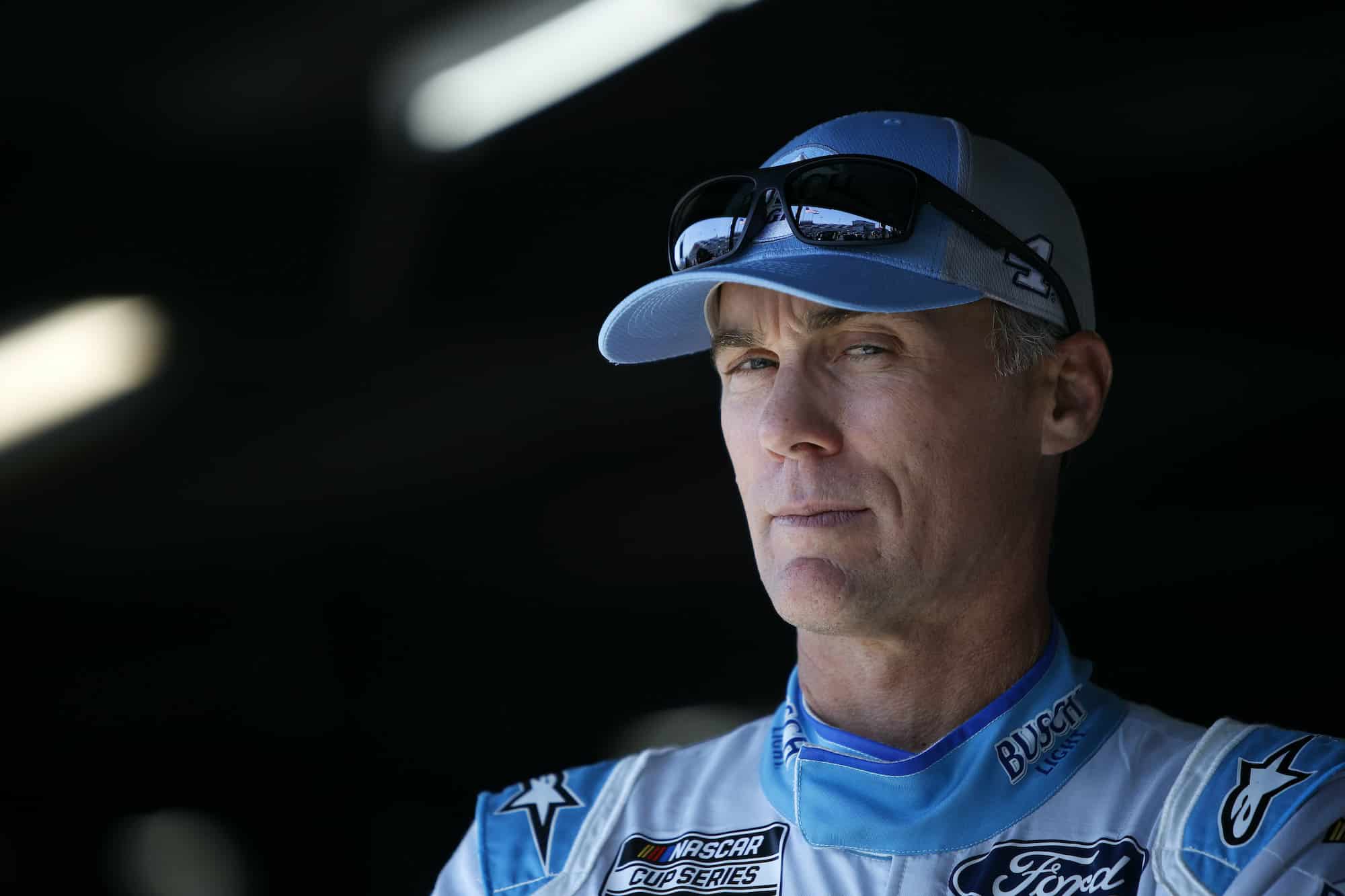 Kevin Harvick waits in garage