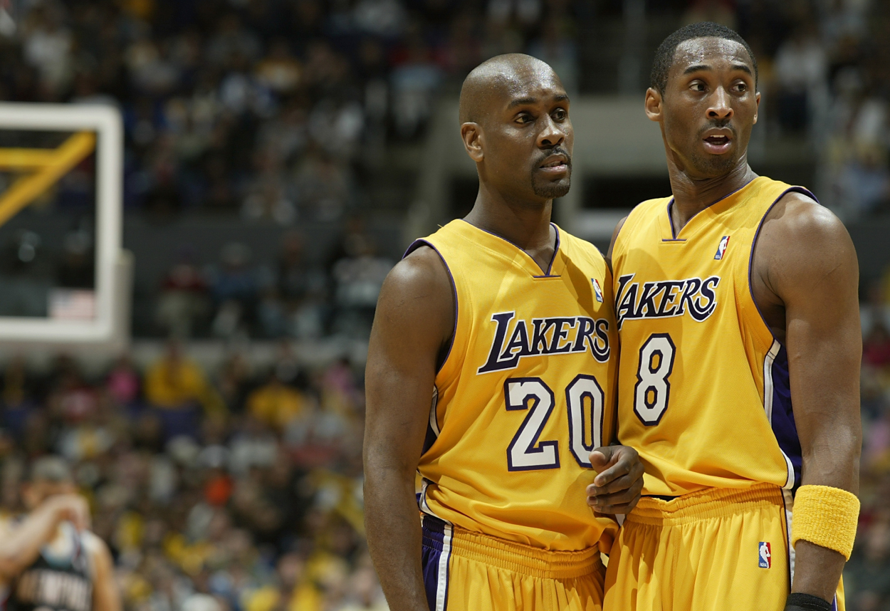 NBA legends Gary Payton and Kobe Bryant with the Los Angeles Lakers in 2004.