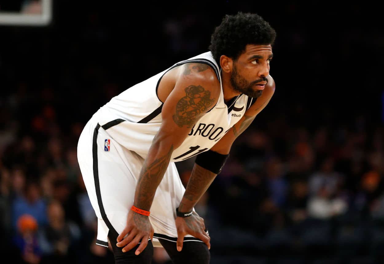 Kyrie Irving catches his breath during a Brooklyn Nets game.