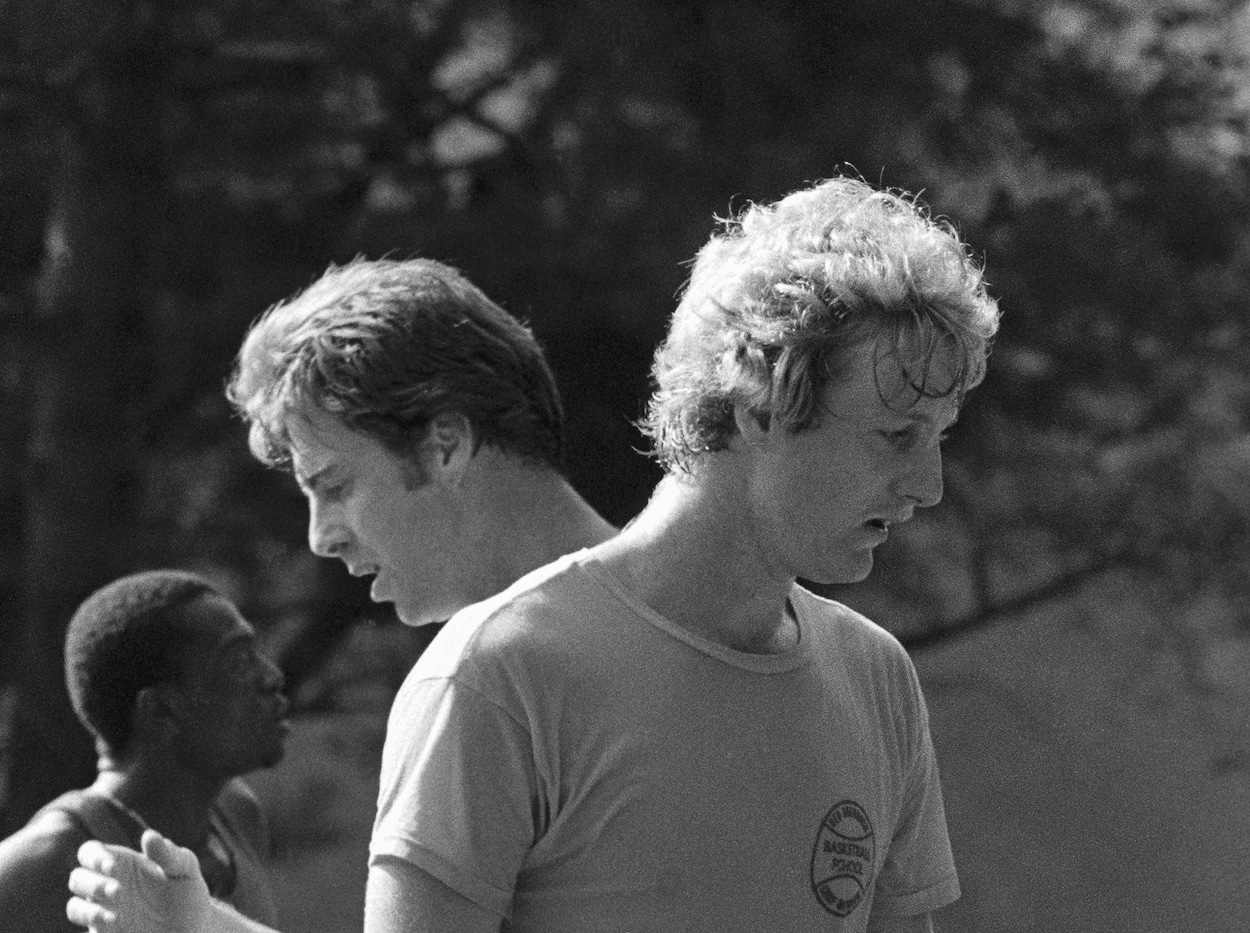 Larry Bird plays pickup basketball with his teammates