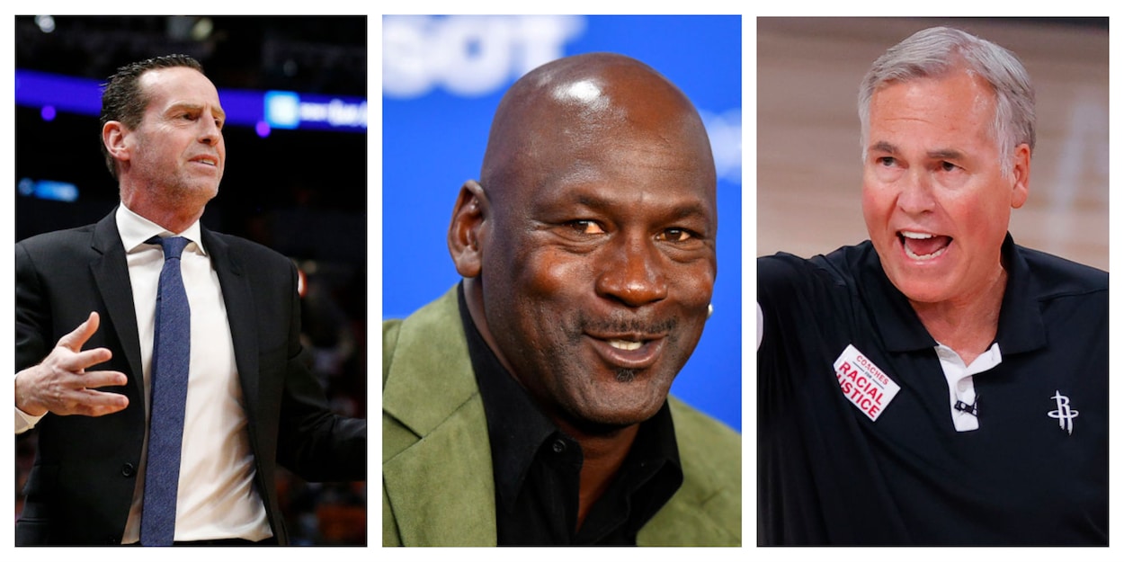 Kenny Atkinson (L), Michael Jordan (C), and Mike D'Antoni (R)