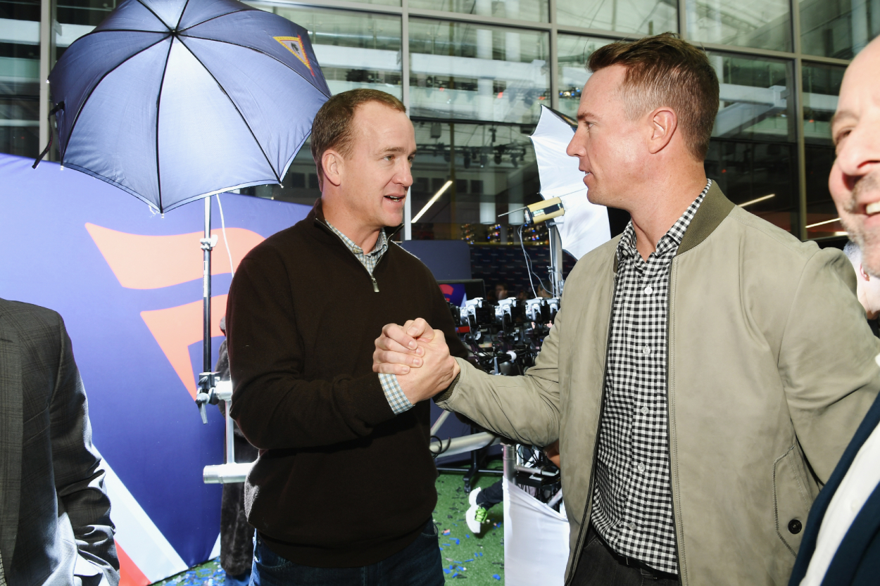Former Indianapolis Colts quarterback Peyton Manning and current Colts QB Matt Ryan.