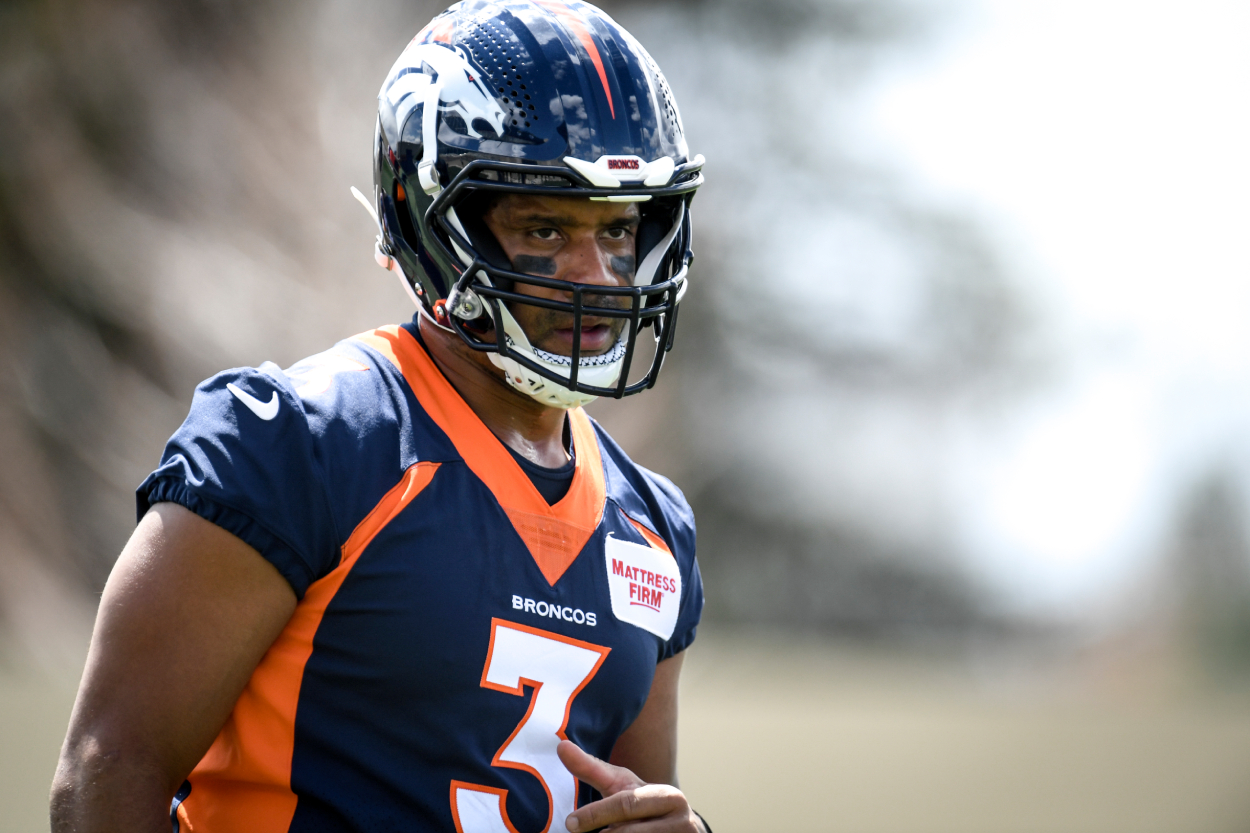 Denver Broncos quarterback Russell Wilson during practice in 2022.