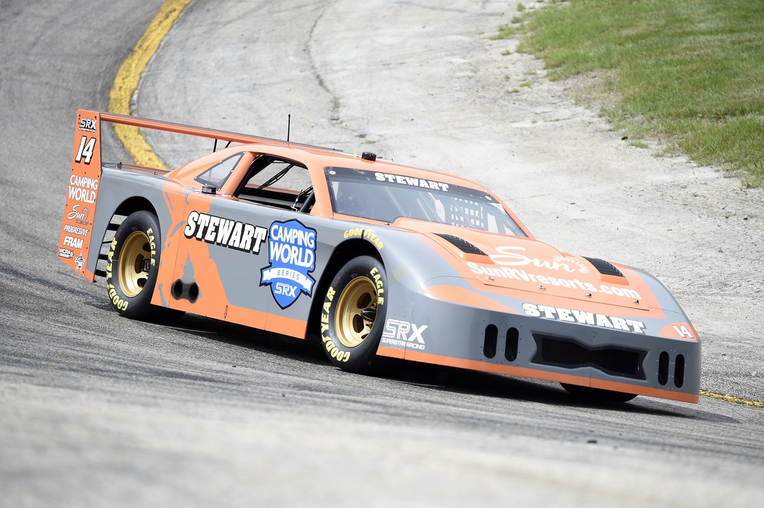 Tony Stewart practices for the Camping World Superstar Racing Experience event at Slinger Speedway on July 10, 2021 in Slinger, Wisconsin. | Logan Riely/SRX via Getty Images