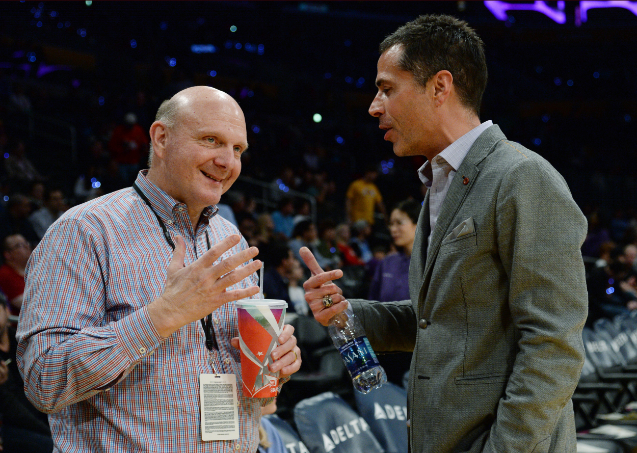 Los Angeles Clippers governor Steve Ballmer and Lakers general manager Rob Pelinka