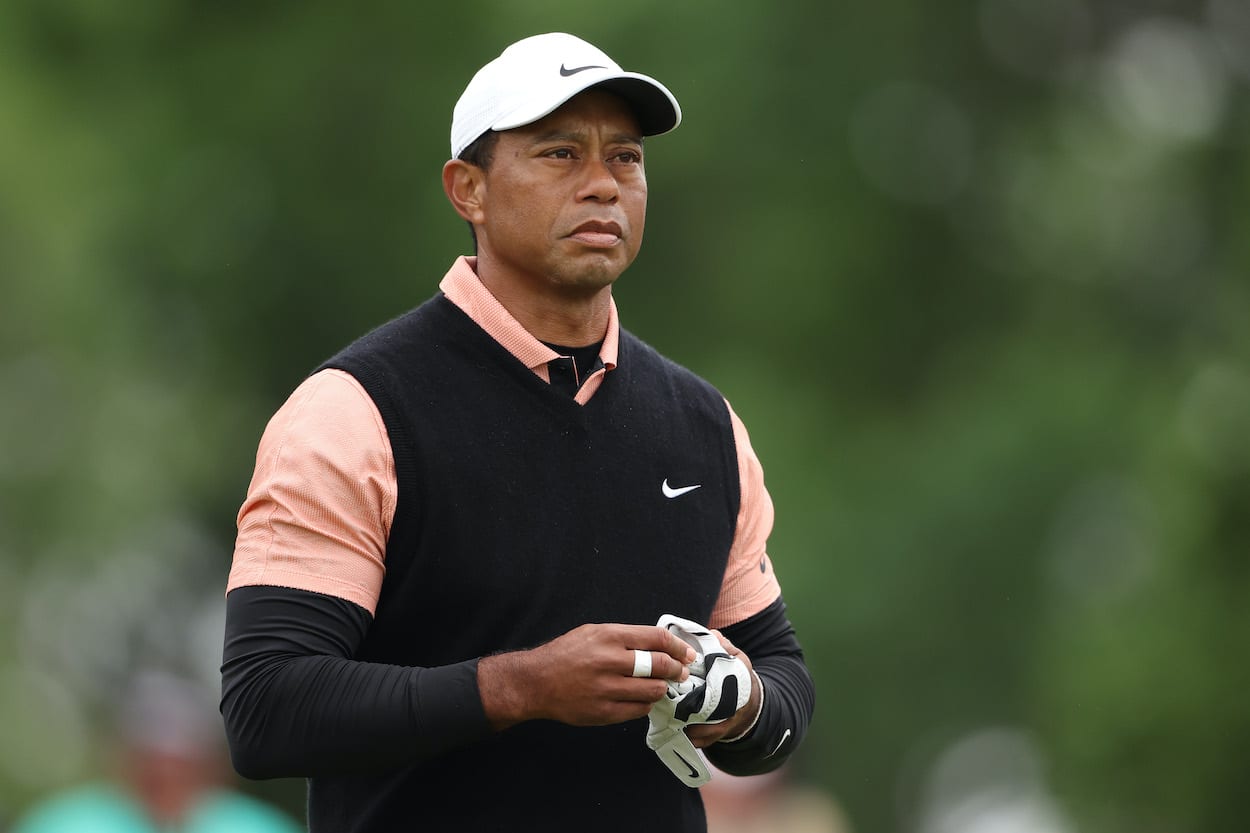 Tiger Woods walks up a fairway during the PGA Championship.