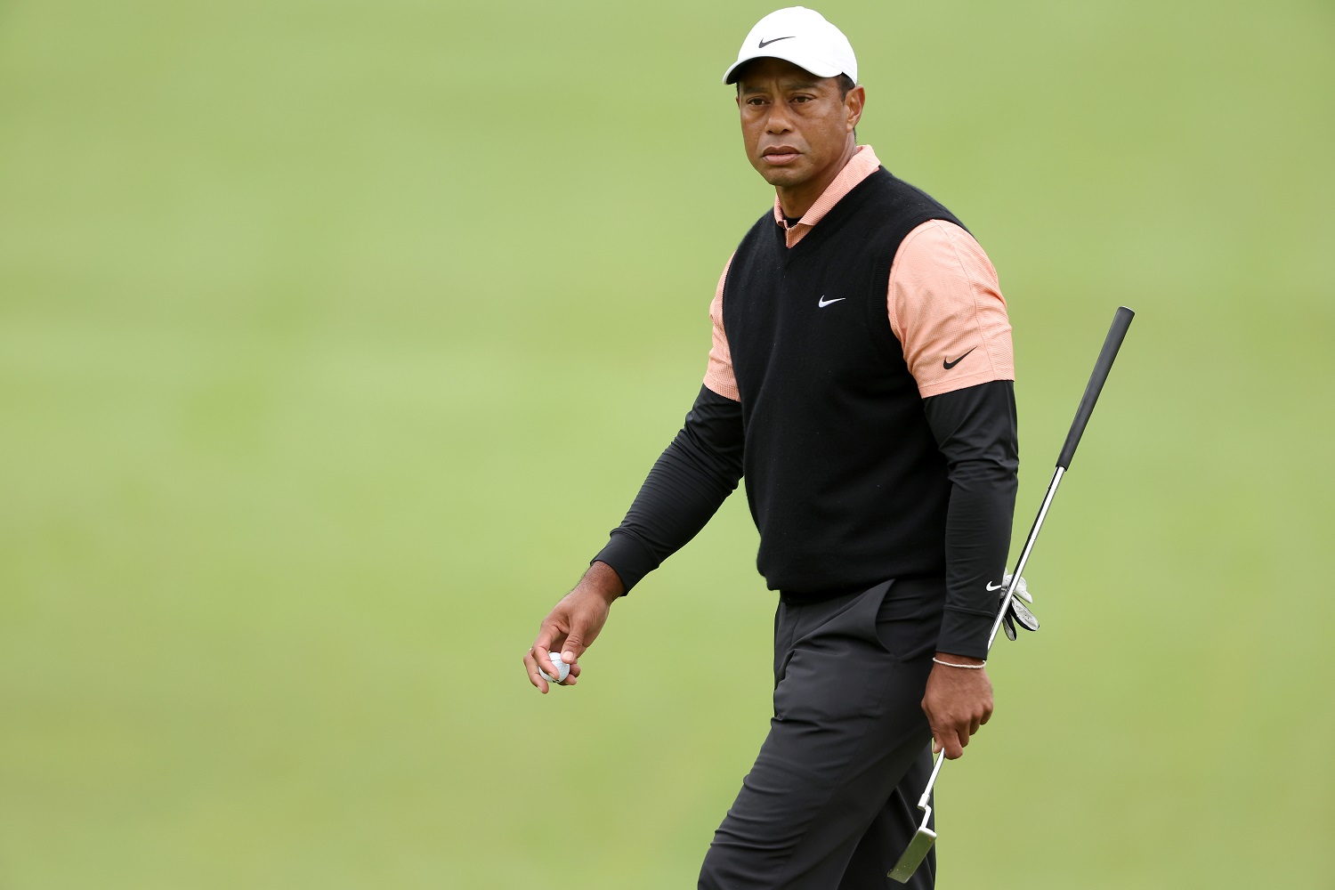Tiger Woods walks on the 16th hole during the third round of the PGA Championship at Southern Hills Country Club on May 21, 2022 in Tulsa, Oklahoma.